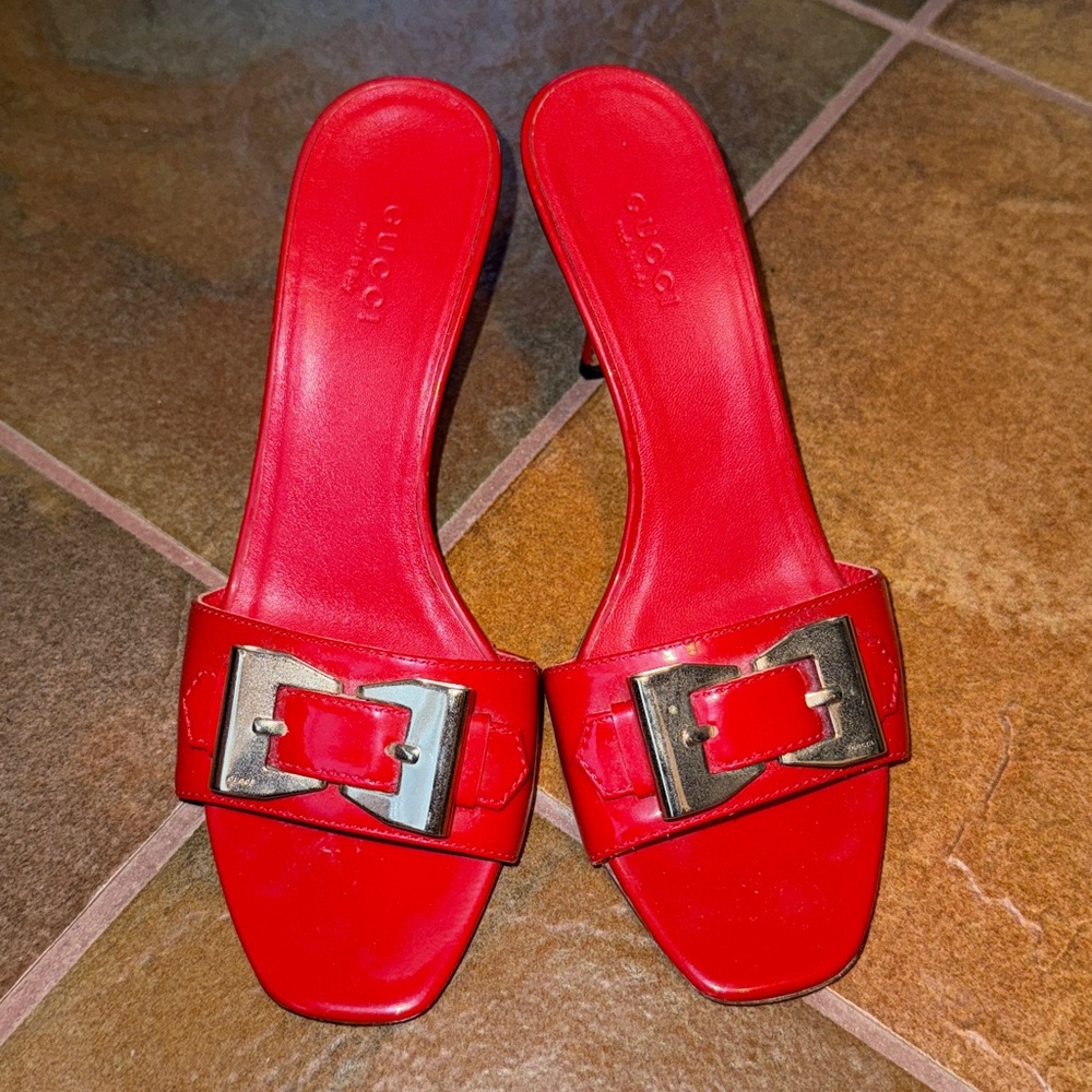Gucci Women's Red Heeled Mules